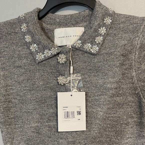 New English Factory Rhinestone Collar Polo Sweater Dress Grey XS - Picture 7 of 9